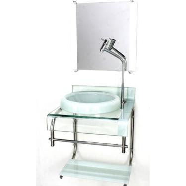 Imagem de Gabinete de vidro 40cm para banheiro curvado duplo inox cuba chapéu br