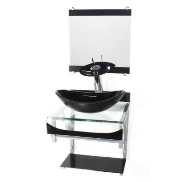 Imagem de Gabinete de vidro 40cm para banheiro curvado duplo pc cuba oval preto 