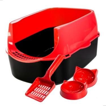 Imagem de Caixa de Areia Banheiro para Gatos Reforçada Sanitário Sandbox Tamanho Slim e Grande (Vermelho)