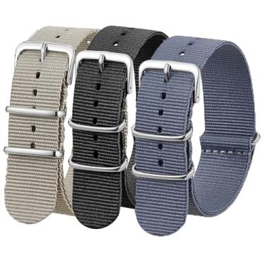 Imagem de KEDMOT Pulseira de relógio de nylon de 15 mm, nylon balístico, multicolorido, pulseiras de reposição com fivela de aço inoxidável (preto + cinza + natural)