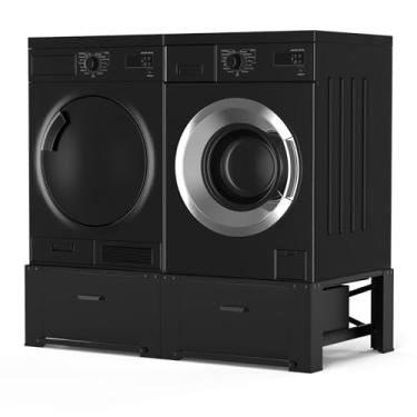 Imagem de Pacote com 2 pedestais de lavadora e secadora com gaveta – Pedestal de roupa de 71 cm para suporte de lavadora e secadora, elevação de aço para máquina de lavar, elevação de 35,5 cm de altura, preto