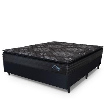 Imagem de Cama Box Casal Colchão Com Molas Ensacadas City Pillow Top 138x188x61cm Hellen Preto