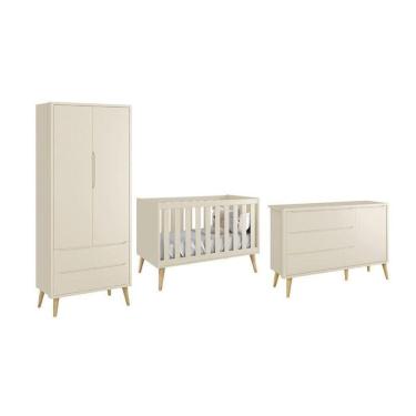 Imagem de Dormitório Theo 2 Portas E Cômoda 1 Porta Areia Fosco Com Pés Madeira Natural - Reller Móveis Areia Fosco