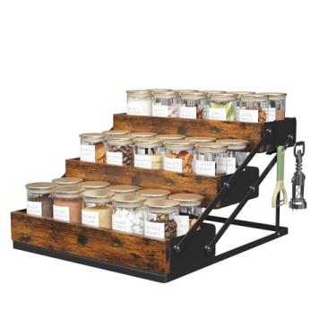 Imagem de KOKSTOP Organizador de temperos de 3 níveis para armário, suporte dobrável para bancada, gavetas de armário rústico para temperos de madeira, armazenamento de temperos para cozinha, despensa, casa - 1