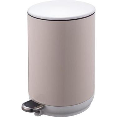 Imagem de Lixeira De Metal Redonda Bege Com Pedal 5 Litros - Just Home Collectio
