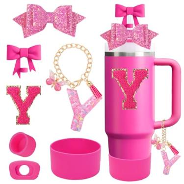 Imagem de QUNNDY Conjunto de acessórios para copo Stanley Cup 850.5 g 1,134.0 g copo com alça, incluindo tampa de cobertura de palha de laço, decoração de arco de palha, bota, tampa à prova de derramamento