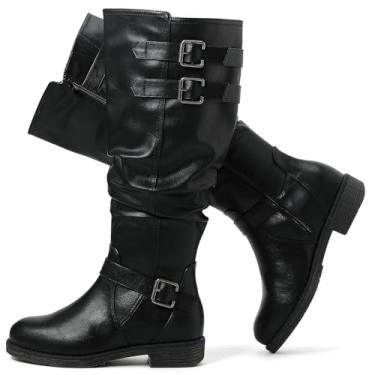 Imagem de Luoika Botas femininas extra largas na altura do joelho, botas de cano alto despojadas plus size., Preto 722, 7 X-Wide
