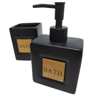 Imagem de Porta Sabonete Líquido de Cerâmica Preta 2 em 1 – Ideal para Escova, Sabonete em Barra e Decoração de Banheiro
