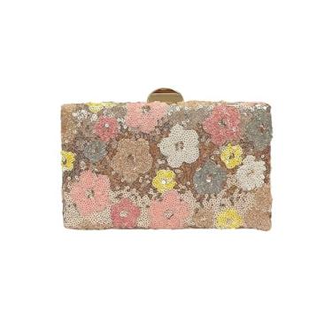 Imagem de Floerns Bolsa tiracolo feminina com lantejoulas e flores, bolsa tiracolo com corrente retrô para noite, Rosa coral, One Size