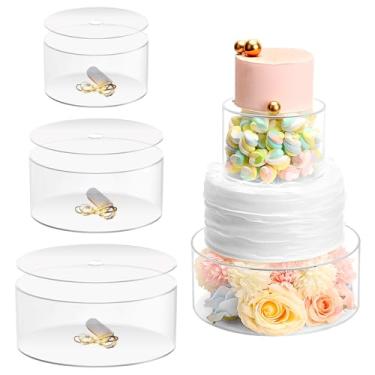 Imagem de Choowin Suporte Para Bolo De Acrílico Com 3 Peças E Tampa - Recheável, Flutuante, Transparente, Redondo Aniversários Festas Casamento (25,4 Cm, 20,6 Cm)