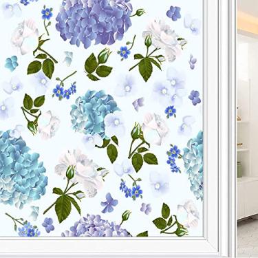 Imagem de Película de janela de privacidade de flores, textura de estilo floral, filme de vidro para sala de estar e escritório em casa, L90 x C 190 cm