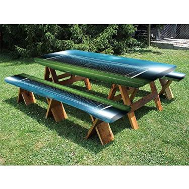 Imagem de Toalha de mesa ajustada para piquenique de futebol e assentos de banco, linha vencedora da área esportiva, vencedor, linha iluminada, melhor tema de jogo de finais de equipe, para festas ao ar livre,