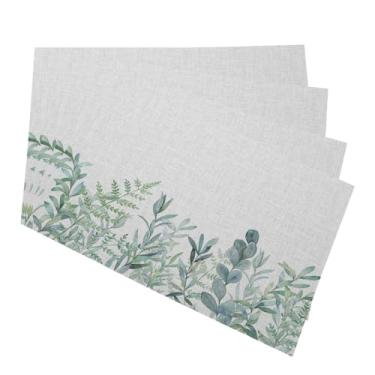 Imagem de Y YIHANGBEST Jogo americano de primavera de plantas verdes pano de jantar de linho tapete de mesa de jantar folha botânica branco artístico ramo de eucalipto conjunto de 4 para mesa interna protetor