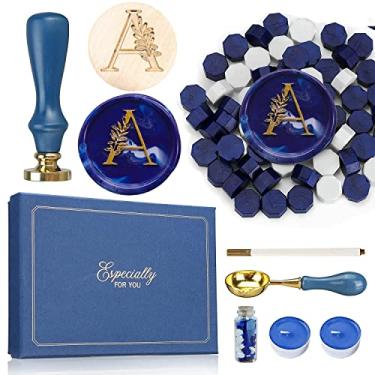 Imagem de SWANGSA Kit De Carimbo Cera Com Alfabeto Inicial A, Letras Vintage Elegantes Folhas Botânicas E Miçangas, Caixa Presente