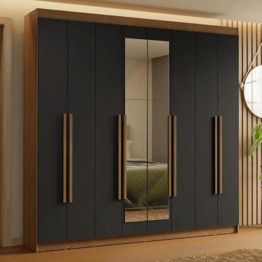 Imagem de Guarda-Roupa Casal 8 Portas Batentes com Espelho Rustic/Preto/Rustic Saturno Madesa