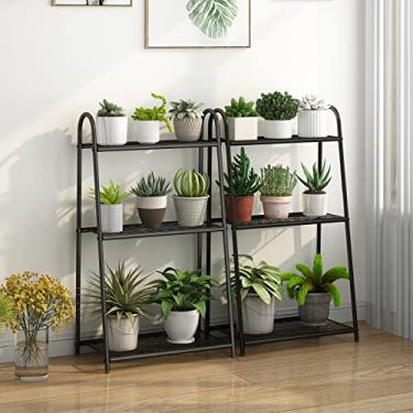 Imagem de Suporte para Plantas Internas, Prateleira de Madeira de Exterior de 3 Níveis para Várias Plantas, Prateleira de Escada de 3 Níveis, Prateleira para Vasos de Plantas para Sala de Estar, Preto