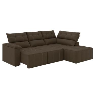 Imagem de Sofá de Canto Retrátil e Reclinável 4 Lugares Santorini Veludo Luizzi (Marrom)