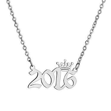 Imagem de MICOMAKA Número de ano de nascimento com colar de coroa, inglês antigo, joia de aniversário memorável para mulheres e meninas, joia de aniversário personalizada, pingente de aço inoxidável de ouro