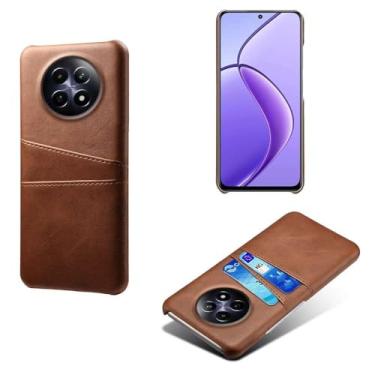 Imagem de Capas Compatível com OPPO Realme 12 5G,tampa protetora de couro falso,design de saco de cartão com 2 fendas de cartão atrás,proteção anti-impressão digital e anti-gota-Brown