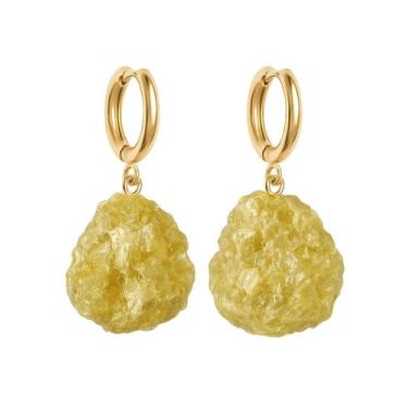 Imagem de Brinco de Argola Mica - Cristal Natural, Banho Ouro 18k
