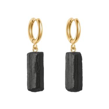 Imagem de Brinco de Argola Turmalina Negra - Cristal Natural, Banho Ouro 18k