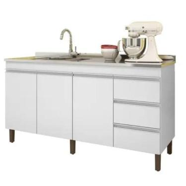 Imagem de Balcão Karen 159 Cm 3 Portas 3 Gavetas Sem Tampo Branco - Peternella