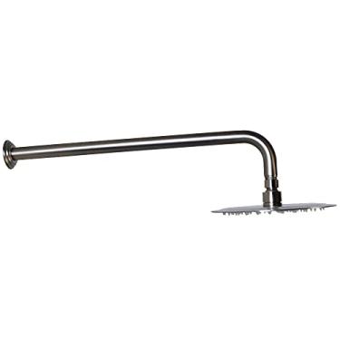 Imagem de Westbrass COSHR1203-07 Ducha redonda fina de alta pressão de 20,32 cm com suporte de parede IPS de 1/2" x 19" e braço de chuva de 90 graus e flange, níquel acetinado