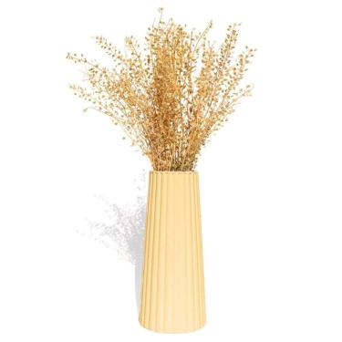 Imagem de Vaso Solitário Listras 17,5x7,5cm Artesanal Em Cimento Amarelo