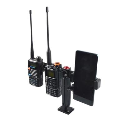 Imagem de Suporte universal para walkie-talkie e microfone CB, suporte GPS para celular com adesivo traseiro e furos pré-perfurados com parafuso autorroscante para Yaesu Baofeng Kenwood Quansheng Midland