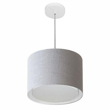 Imagem de Lustre Pendente Cilíndrico Duplo Md-4285 Cúpula em Tecido 35x30cm Rustico Cinza - Bivolt