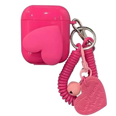 Imagem de ICEELEC Compatível com AirPods 4, linda capa protetora 3D Love Heart AirPods 4ª geração com chaveiro de amor para meninas e mulheres, capa de fone de ouvido à prova de choque para AirPods 4ª geração