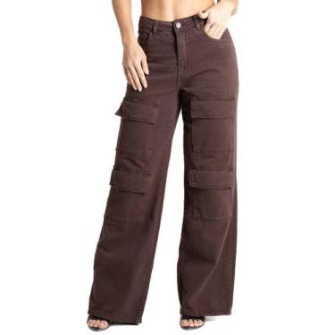 Imagem de Calça Sarja Sawary Wide Leg - 280817 Marrom, Marrom, 42