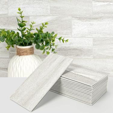 Imagem de Art3d Azulejo Backsplash de 102 peças de pedra sintética, revestimento impermeável de PVC grosso no metrô para cozinha, banheiro, lavanderia, lareira - mármore Biege de 7,6 cm x 15,2 cm