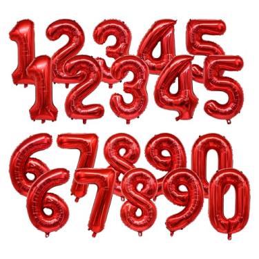Imagem de 20 balões de alumínio vermelhos com número de 40,6 cm, 2 conjuntos de 0 a 9, faixa de balões metálicos Mylar, alfabeto para formatura, Ano Novo, decorações de festa de aniversário