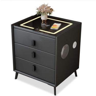 Imagem de Mesa De Cabeceira Led Inteligente Com 3 Gavetas, Mesa De Cabeceira Com Estação De Carregamento Armazenamento Sem Fio, Mesa Lateral Com Alto-falante Bluetooth, Mesa De Cabeceira, Dark Gray