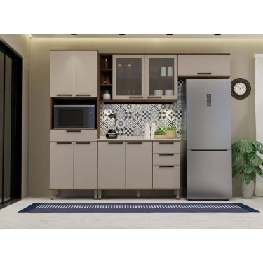 Imagem de Cozinha Compacta 4 Peças com Espaço para Microondas Vidro e Tampo Luna Luciane Móveis