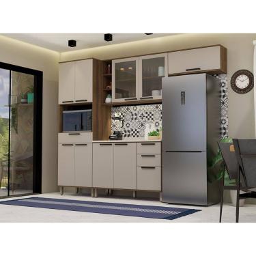 Imagem de Cozinha Compacta 4 Peças com Espaço para Microondas Vidro e Tampo Luna Luciane Móveis