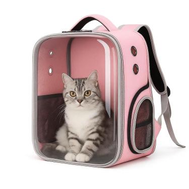 Imagem de Bolsa Mochila Pet Visor Transparente Estilo Astronauta Cao Gato Viagem Ventilada Portatil Rosa