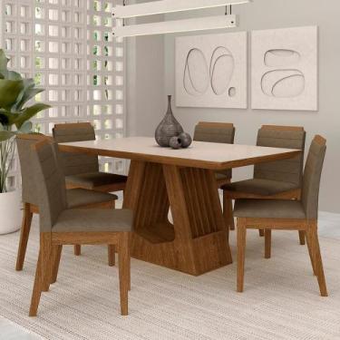 Imagem de Mesa Málaga 1,6 Com 6 Cadeiras Estofadas Freijó/off/capuccino - M.a - 