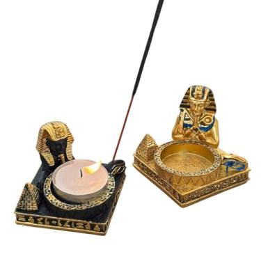Imagem de Kit 2 Incensário Castiçal Vela Faraó Bastet Nefertiti Resina (Faraó)
