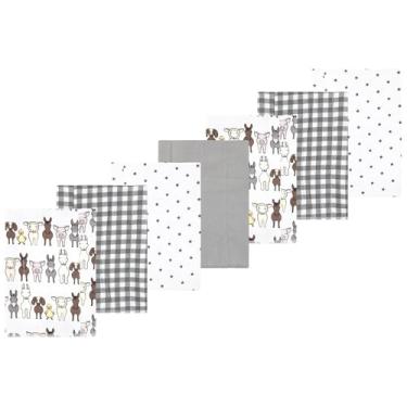 Imagem de Luvable Friends Hudson Baby Conjunto de 7 panos de flanela para arrotos, Farm Pals Cinza, 14x20 inches