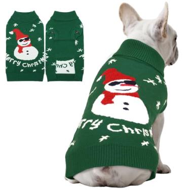 Imagem de Suéter engraçado boneco de neve para cachorro – Suéter de Natal de malha grossa para cães pequenos e médios, meninas e meninos, roupas quentes de férias com orifício para coleira e gola rolê para