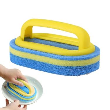 Imagem de Esponja de cozinha com alça, almofada de limpeza , escova de esfregar com alça ergonômica para resistir ao odor, manchas, ferrugem, banheiro, pia, chuveiro, banheira, spa, vaso sanitário