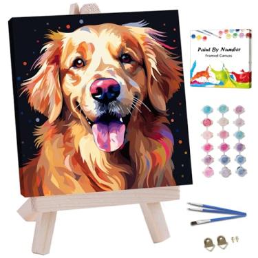Imagem de JUJUHOOD Kit de pintura emoldurada Golden Retriever por números para adultos iniciantes e crianças de 8 a 12 anos, pintura de cachorro por número sem cavalete, pintura simples por números para