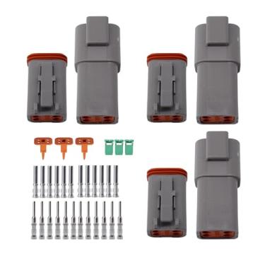 Imagem de OXCANO 3 conjuntos de conectores DT de 4 pinos Deutsch conector de fio elétrico impermeável DT06-4S DT04-4P com contatos sólidos Deutsch 14-20 AWG e plugues de vedação para caminhão, veículos off-road