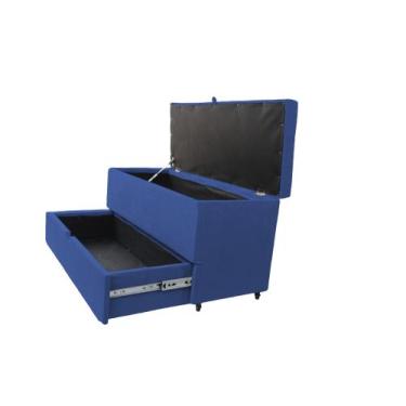 Imagem de Recamier puff baú sapateira e gaveta 90 cm para cama de solteiro- azul