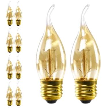 Imagem de Kit 20x Lâmpada Filamento Carbono Vela Chama C35 E27 2400K Dimerizável (Tensão 220V)