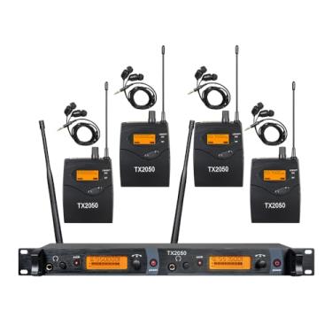 Imagem de OPQRST Sistema de monitor intra-auricular sem fio UHF 4 Bodypacks JX2050 Gravação Fone de Ouvido Monitor de Estúdio Transmissor 2 Canais Tipo de Monitoramento de Frequência para Palco Igreja Banda