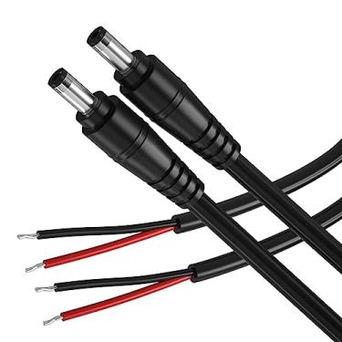 Imagem de Pacote com 2 cabos com conector de plugue CC 16AWG, plugue macho de 2,1 mm x 5,5 mm para fio desencapado, cabo de reparo adaptador de alimentação de cilindro de 12 volts para câmera de segurança CCTV