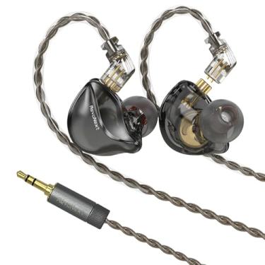 Imagem de RevoNext Fones de ouvido intra-auriculares intra-auriculares estéreo HiFi com microfone, cabo destacável de 2 pinos, fones de ouvido IEM para músicos, bateristas, cantores, preto